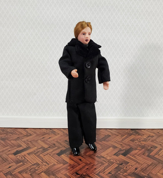 Dollhouse Miniature Man in Black Suit Doll Porcelain Dad Father 1:12 Scale - Miniature Crush
