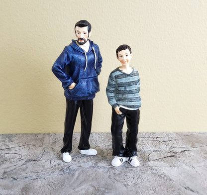 Dollhouse Miniature Man Modern Father Dad Standing Beard Blue Hoodie 1:12 Scale - Miniature Crush