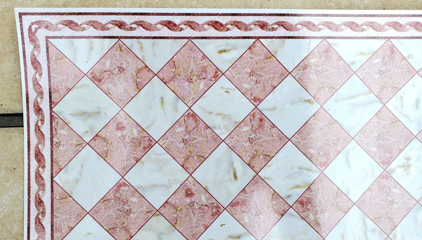 Dollhouse Miniature Marble Tile Floor Card Pink Rose with Border 1:12 Scale World Model - Miniature Crush