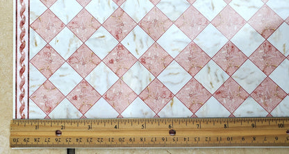 Dollhouse Miniature Marble Tile Floor Card Pink Rose with Border 1:12 Scale World Model - Miniature Crush