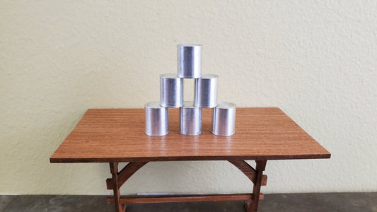 Dollhouse Miniature Metal Cans Large x6 with Removable Lid Grocery Store 1:12 Scale - Miniature Crush