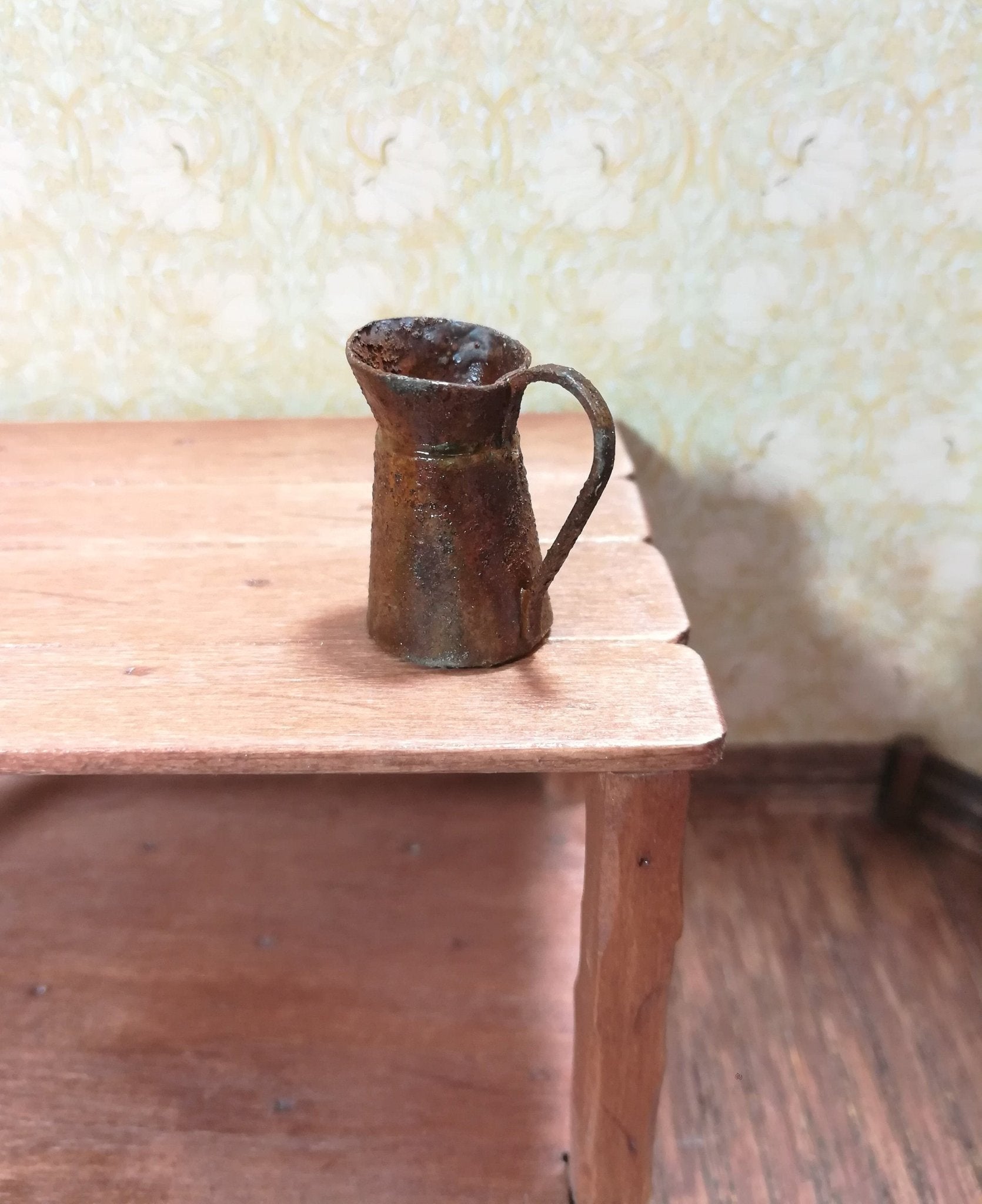 Dollhouse Miniature Metal Pitcher Jug with Handle Rusted Aged 1:12 Scale Garden - Miniature Crush