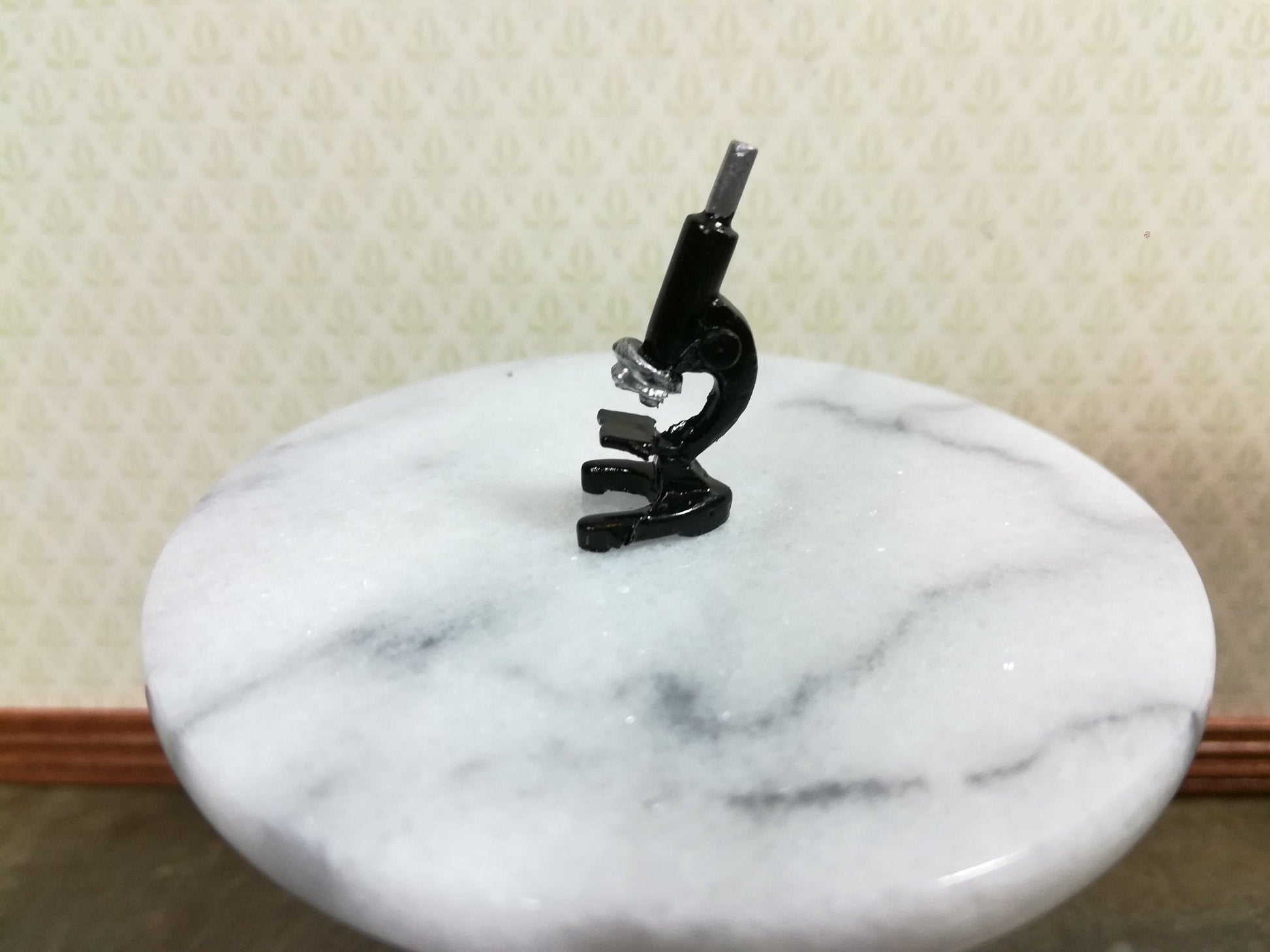 Dollhouse Miniature Microscope Black & Silver Metal 1:12 Scale - Miniature Crush