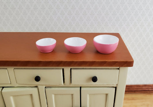 Dollhouse Miniature Mixing Bowls Set of 3 Stacking Pink and White 1:12 Scale - Miniature Crush