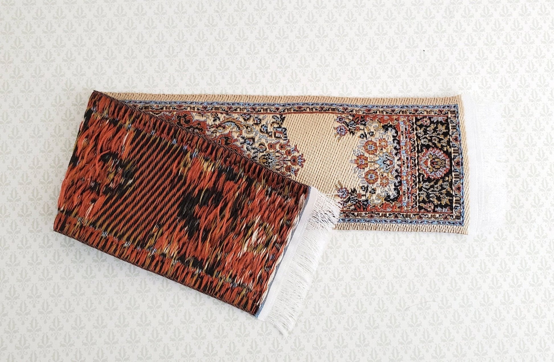 Dollhouse Miniature Narrow Carpet Rug Runner Beige Woven Fabric 1:12 Scale - Miniature Crush