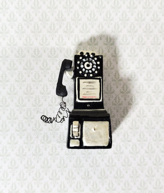 Dollhouse Miniature Pay Phone 1950s Vintage Style Resin 1:12 Scale Telephone - Miniature Crush