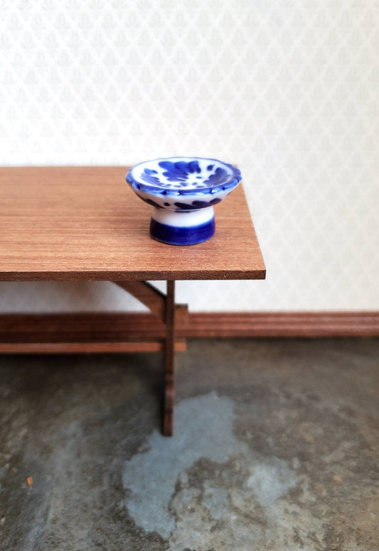 Dollhouse Miniature Pedestal Serving Bowl Blue & White Ceramic 1:12 Scale Decor - Miniature Crush