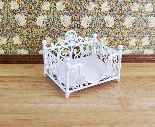 Dollhouse Miniature Pet Bed Cat or Small Dog with Mattress 1:12 Scale White Wire - Miniature Crush