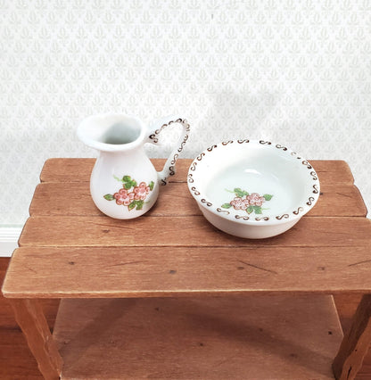 Dollhouse Miniature Pitcher with Handle and Bowl Wash Basin LARGE Ceramic - Miniature Crush