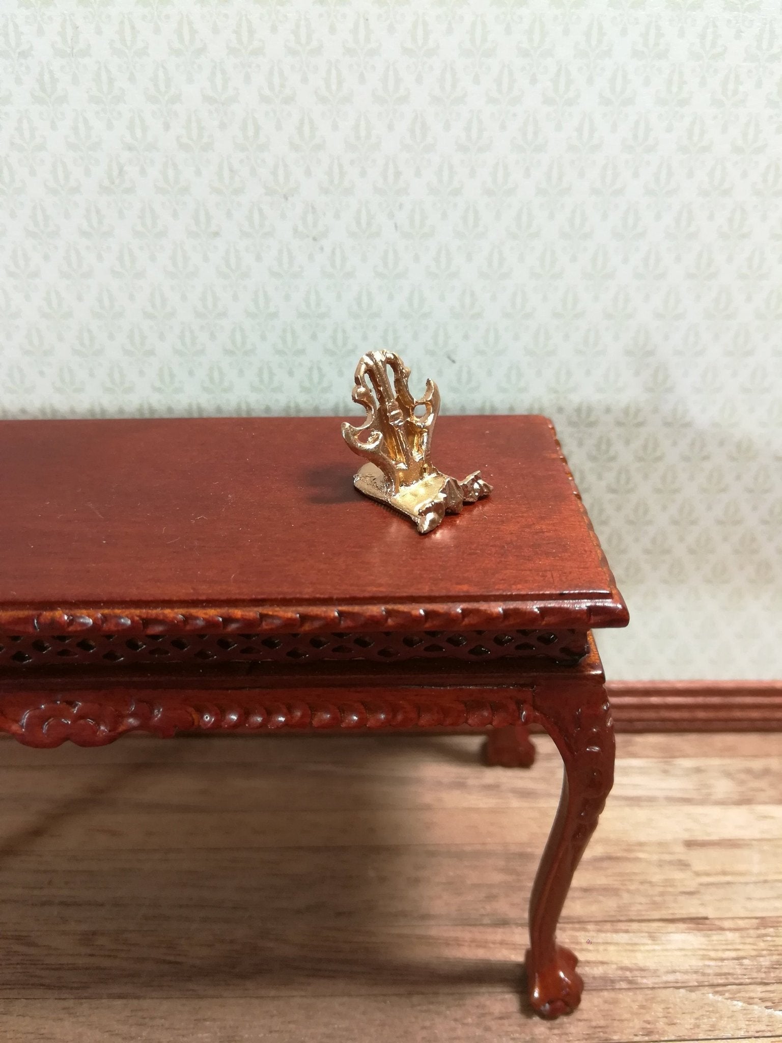 Dollhouse Miniature Plate Stand Holder Gold 1:12 Scale Painted Metal - Miniature Crush