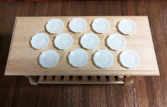 Dollhouse Miniature Plates Scalloped x12 White Decorative Edge Plastic 1:12 Scale - Miniature Crush