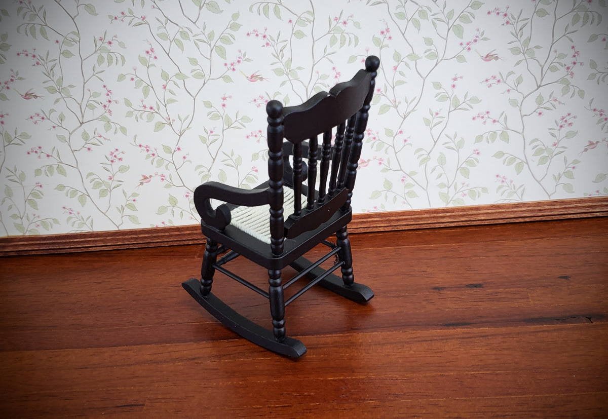 Miniature Rocking Chairs Dollhouse Miniature Rocking Chair Wood Black Finish 1:12 Scale ...