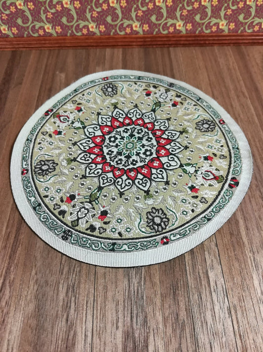 Dollhouse Miniature Round Rug Beige & Red 1:12 Scale 5 1/2" - Miniature Crush