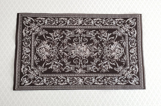 Dollhouse Miniature Rug Brown White Georgian Style Medium Size Woven Fabric 1:12 Scale - Miniature Crush