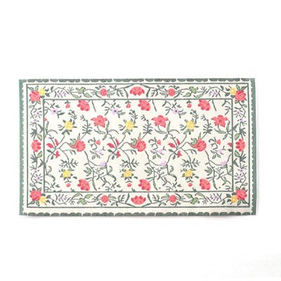 Dollhouse Miniature Rug Floral and Ivy 6 1/2" x 3 7/8" 1:12 Scale Green Cream Pink Yellow - Miniature Crush