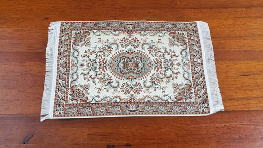 Dollhouse Miniature Rug Small Beige 6 1/4" x 3 3/4" with Fringe 1:12 Scale - Miniature Crush