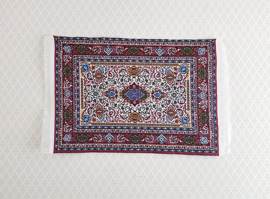 Dollhouse Miniature Rug Small Maroon 6 1/4" x 3 3/4" with Fringe 1:12 Scale - Miniature Crush