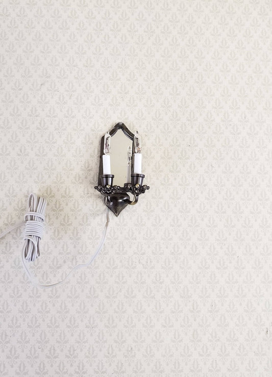 Dollhouse Miniature Sconce Double Candle with Mirror Bronze 12 Volt 1:12 Tudor Victorian - Miniature Crush