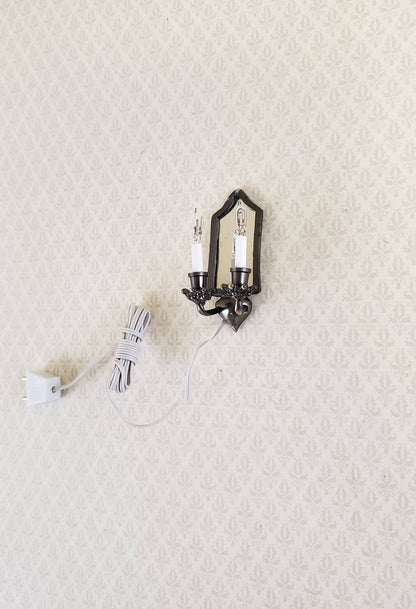 Dollhouse Miniature Sconce Double Candle with Mirror Bronze 12 Volt 1:12 Tudor Victorian - Miniature Crush