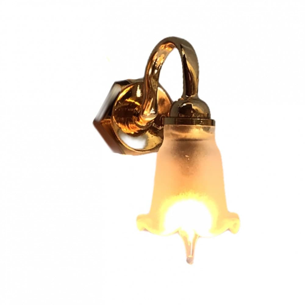 Dollhouse Miniature Sconce Single Tulip Flower Shade Gold 12 Volt 1:12 Wall Light - Miniature Crush