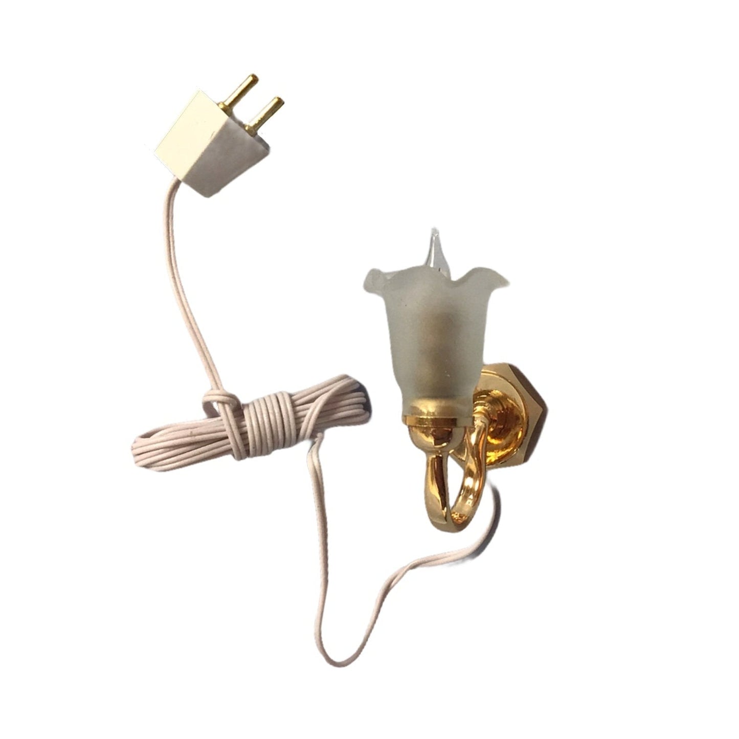 Dollhouse Miniature Sconce Single Tulip Flower Shade Gold 12 Volt 1:12 Wall Light - Miniature Crush