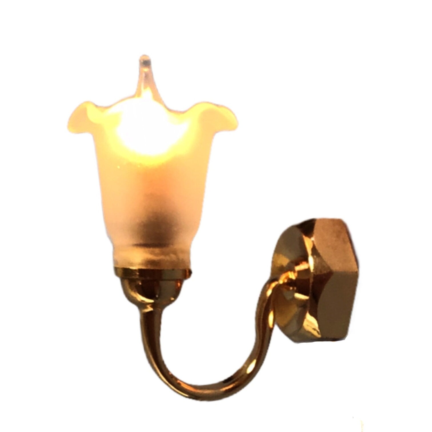 Dollhouse Miniature Sconce Single Tulip Flower Shade Gold 12 Volt 1:12 Wall Light - Miniature Crush