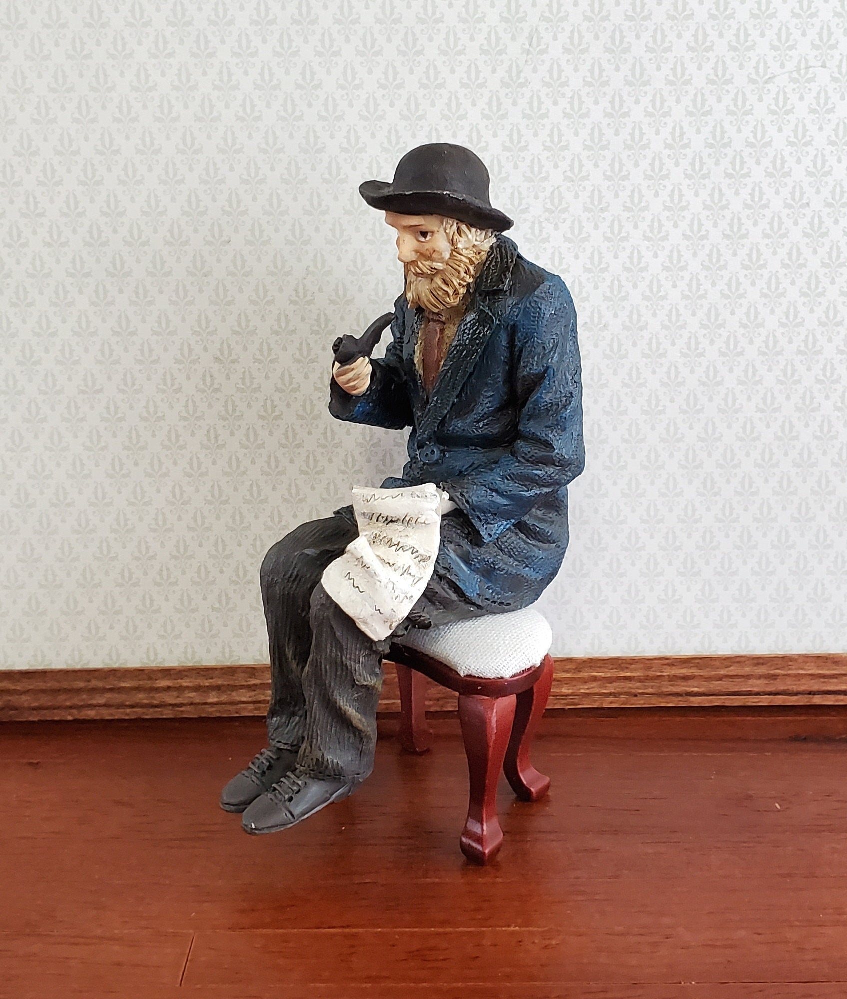 Dollhouse Miniature Seated Man with Beard Pipe Grandpa Resin 1:12 Scale SMALL Petite - Miniature Crush
