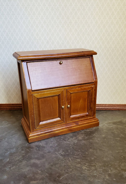 Dollhouse Miniature Secretary Writing Desk with Drawer Walnut Finish 1:12 Scale Furniture - Miniature Crush