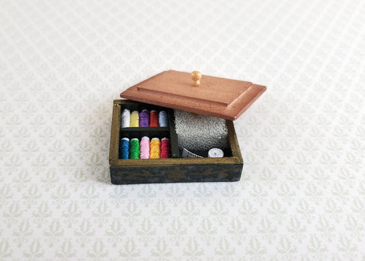 Dollhouse Miniature Sewing Box Set with Thread & Tape Measure 1:12 Scale - Miniature Crush