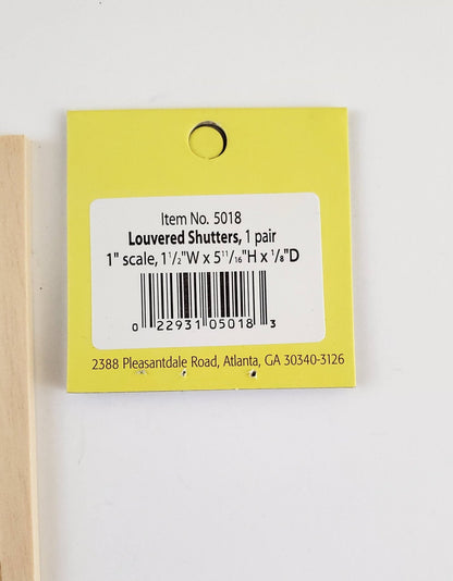 Dollhouse Miniature Shutters Louvered 1 Pair Wood 1:12 Scale 5 11/16" Houseworks #5018 - Miniature Crush