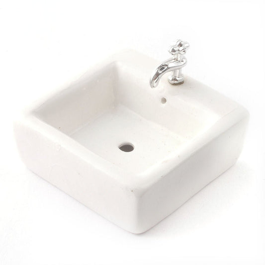 Dollhouse Miniature Sink Top Square White for Kitchen or Bathroom Ceramic 1:12 Scale - Miniature Crush