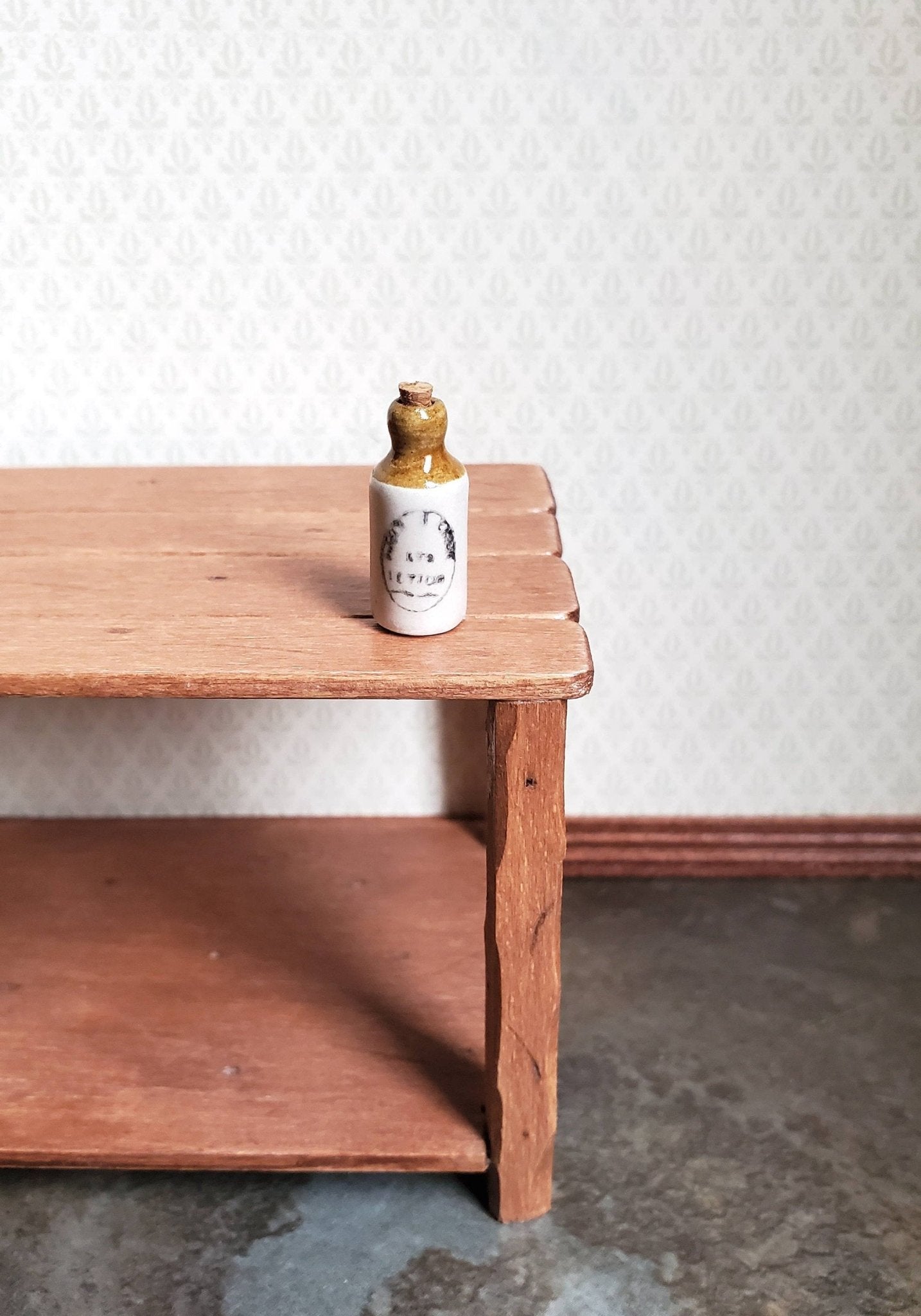 Dollhouse Miniature Stoneware Jug with Cork Small Demijohn 1:12 Scale Handmade - Miniature Crush