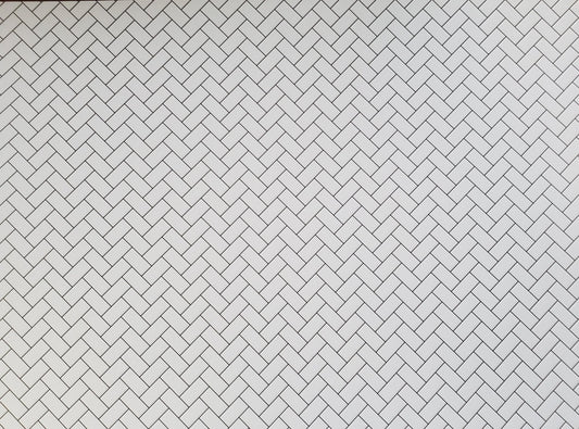 Dollhouse Miniature Subway Tile Herringbone White Embossed Glossy Card 1:12 Scale Dark Grout - Miniature Crush