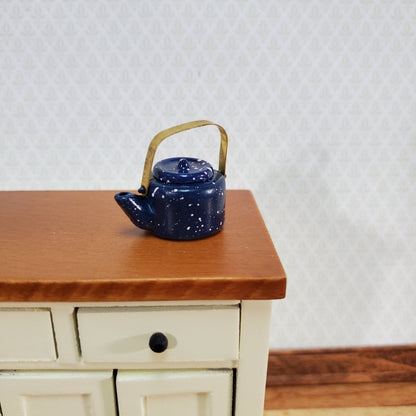 Dollhouse Miniature Teapot Kettle Blue Speckled 1:12 Scale Kitchen Accessories - Miniature Crush