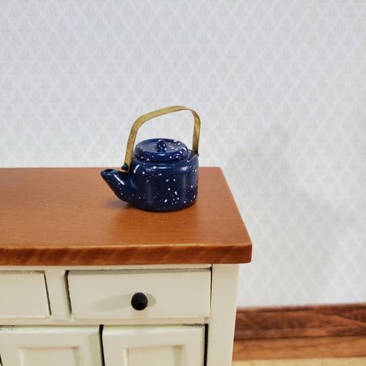 Dollhouse Miniature Teapot Kettle Blue Speckled 1:12 Scale Kitchen Accessories - Miniature Crush