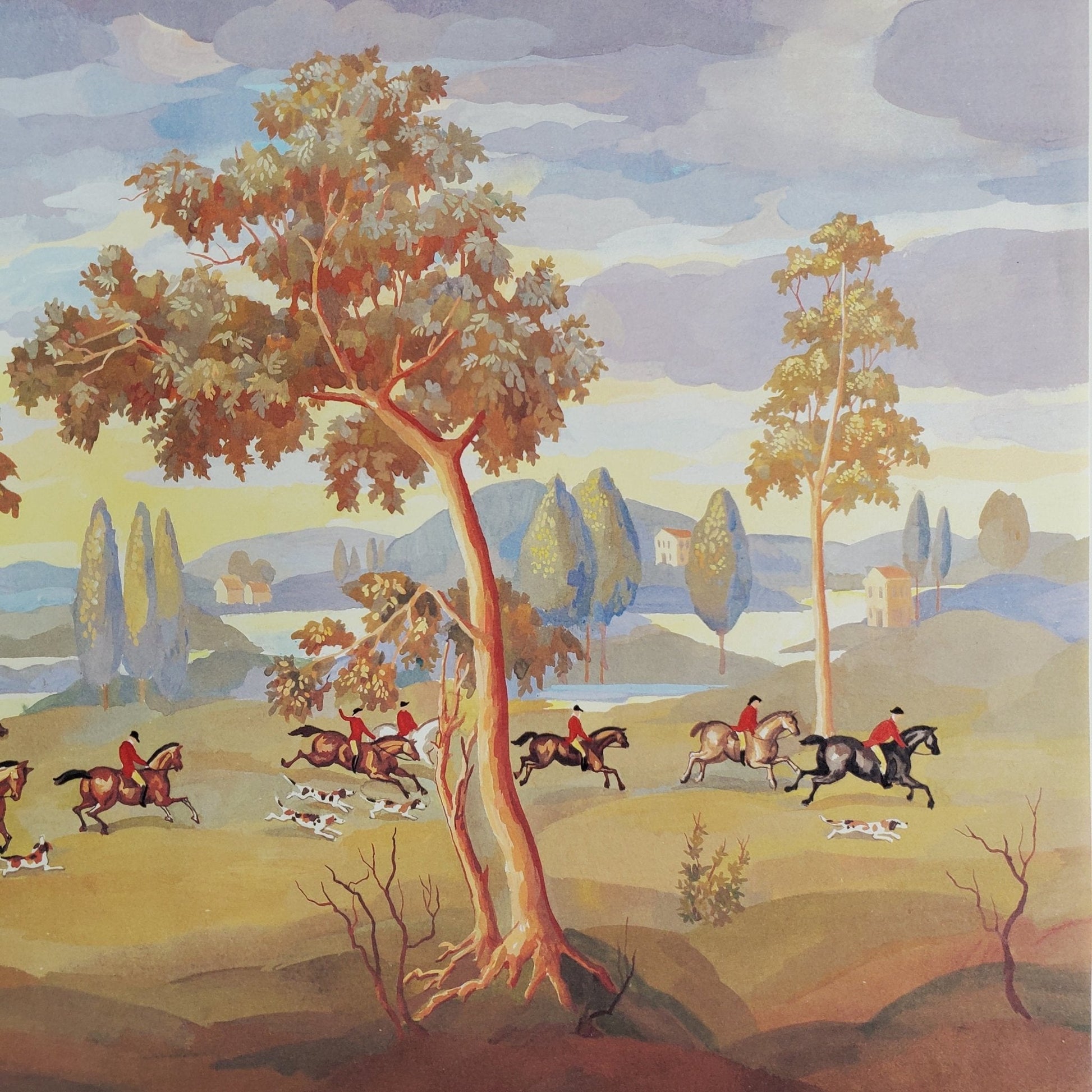 Dollhouse Miniature The Hunt Mural by Natasha MiniGraphics Wallpaper 1:12 Scale Horses & Dogs - Miniature Crush