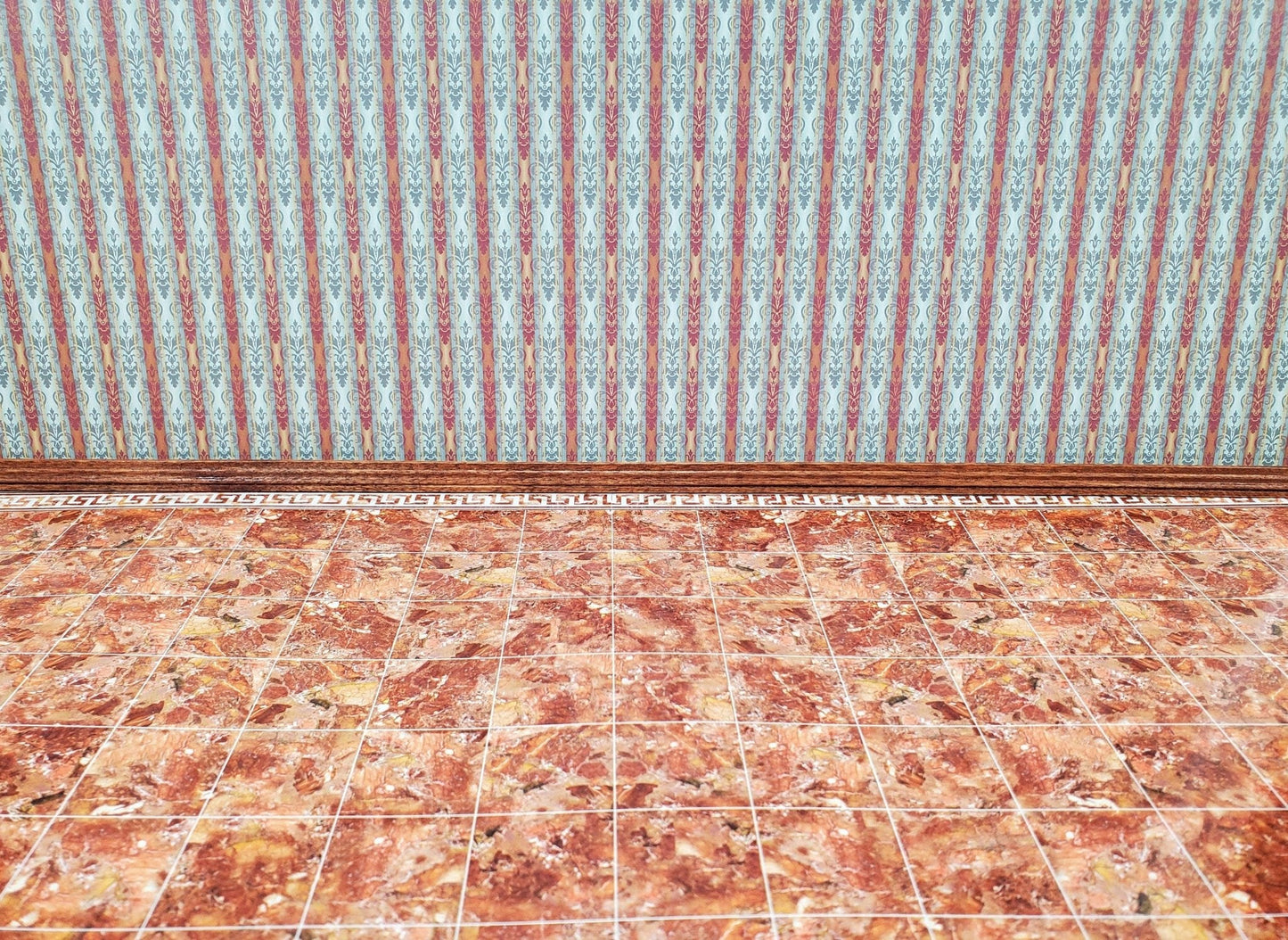 Dollhouse Miniature Tile Floor Marble Dark Rusty Pink with Border 1:12 Scale - Miniature Crush