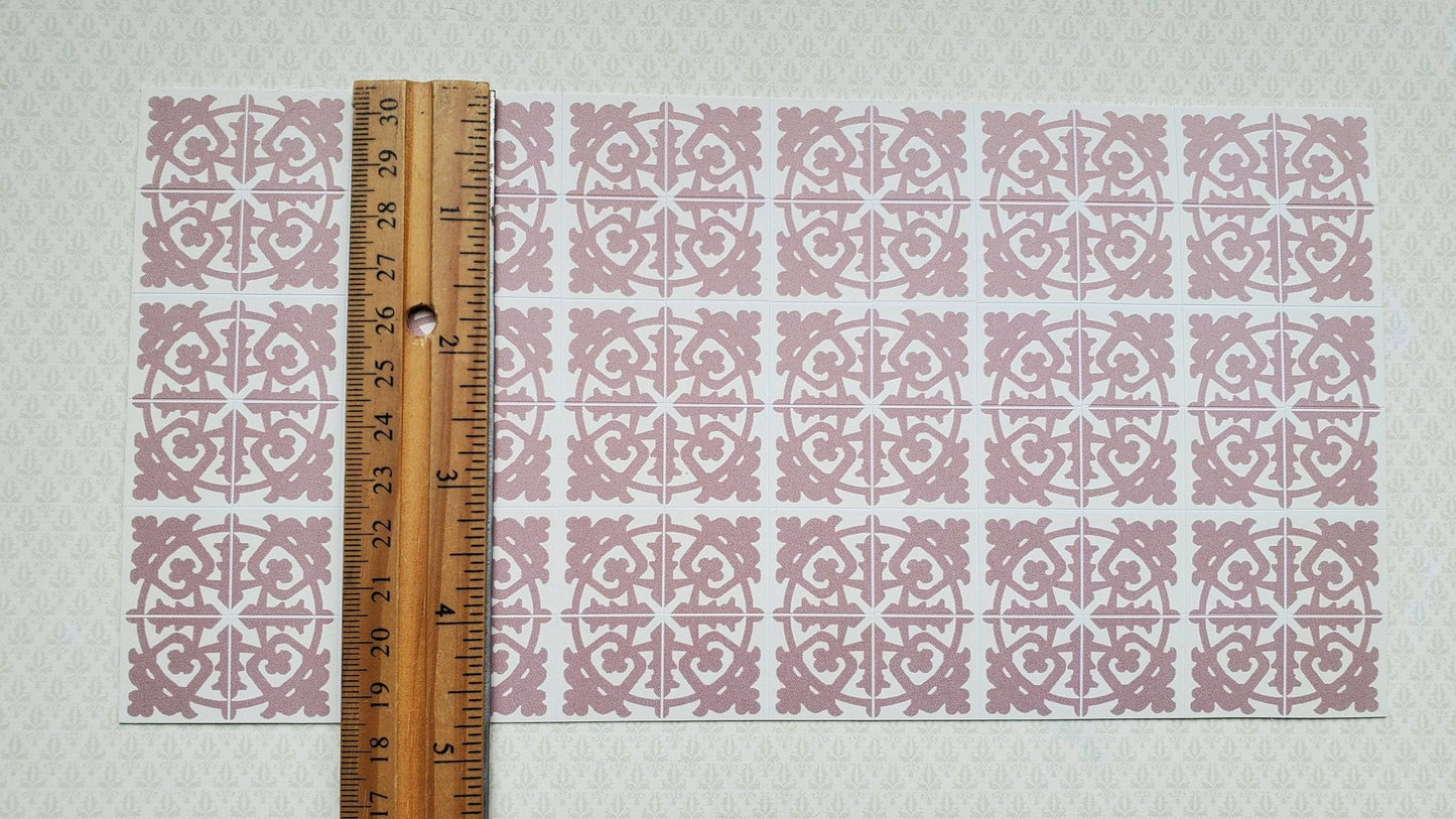 Dollhouse Miniature Tile Floor Sheet Muted Maroon 1:12 Scale Break Off Pieces - Miniature Crush