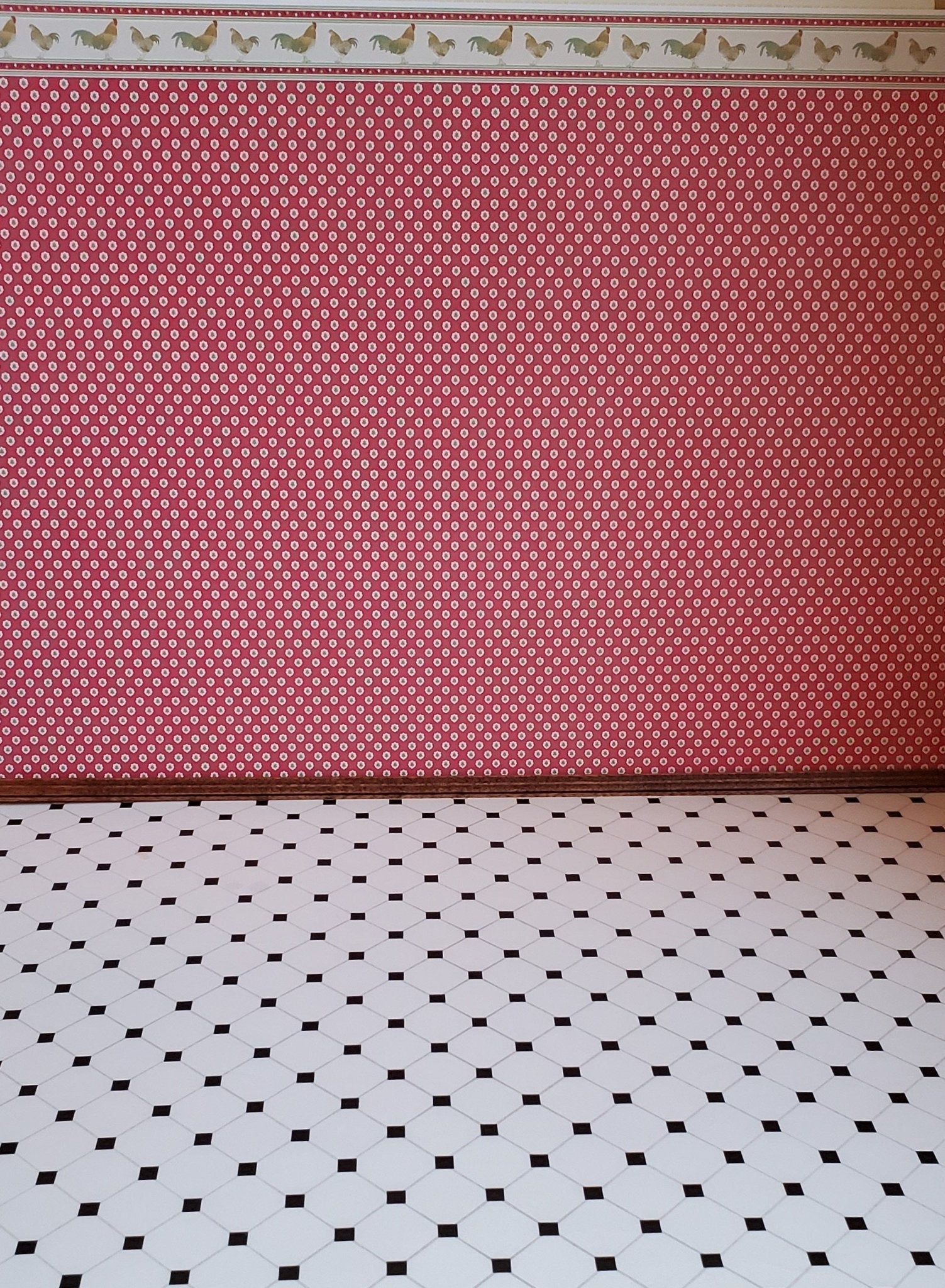 Dollhouse Miniature Tile Floor White with Black Diamonds Glossy Sheet 1:12 Scale - Miniature Crush