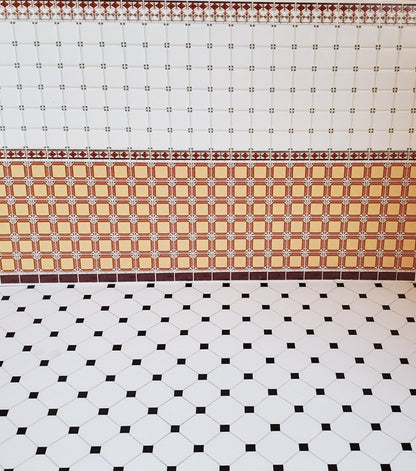 Dollhouse Miniature Tile Floor White with Black Diamonds Glossy Sheet 1:12 Scale - Miniature Crush