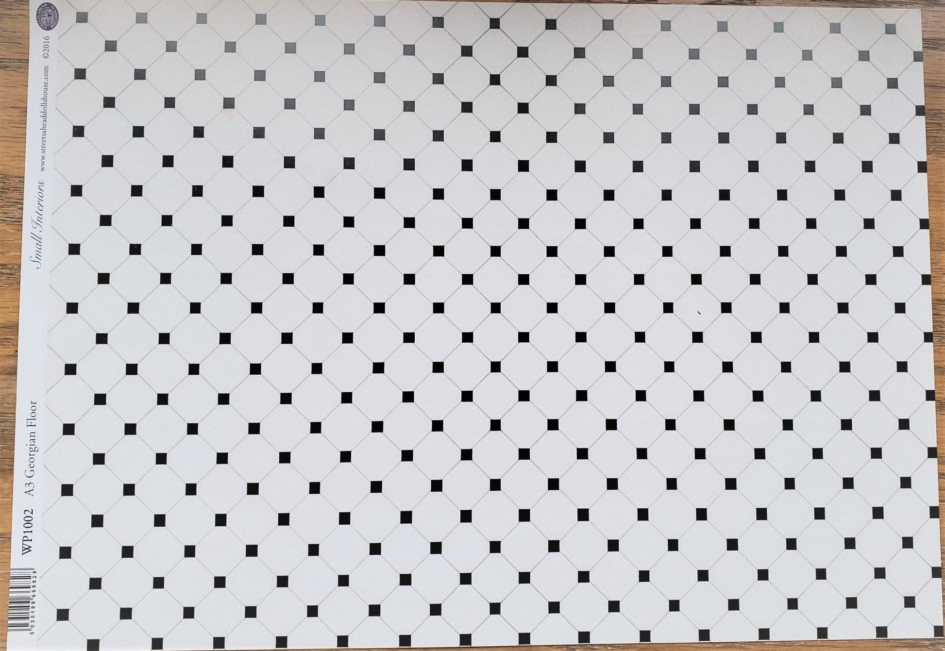Dollhouse Miniature Tile Floor White with Black Diamonds Glossy Sheet 1:12 Scale - Miniature Crush