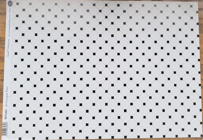Dollhouse Miniature Tile Floor White with Black Diamonds Glossy Sheet 1:12 Scale - Miniature Crush