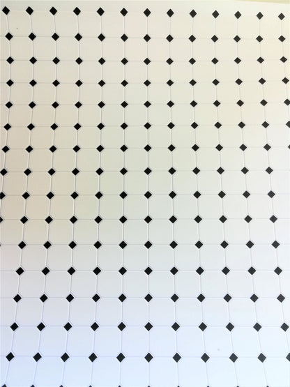 Dollhouse Miniature Tile Flooring White with Black Diamonds Embossed 1:12 Scale for Kitchen or Bathroom - Miniature Crush
