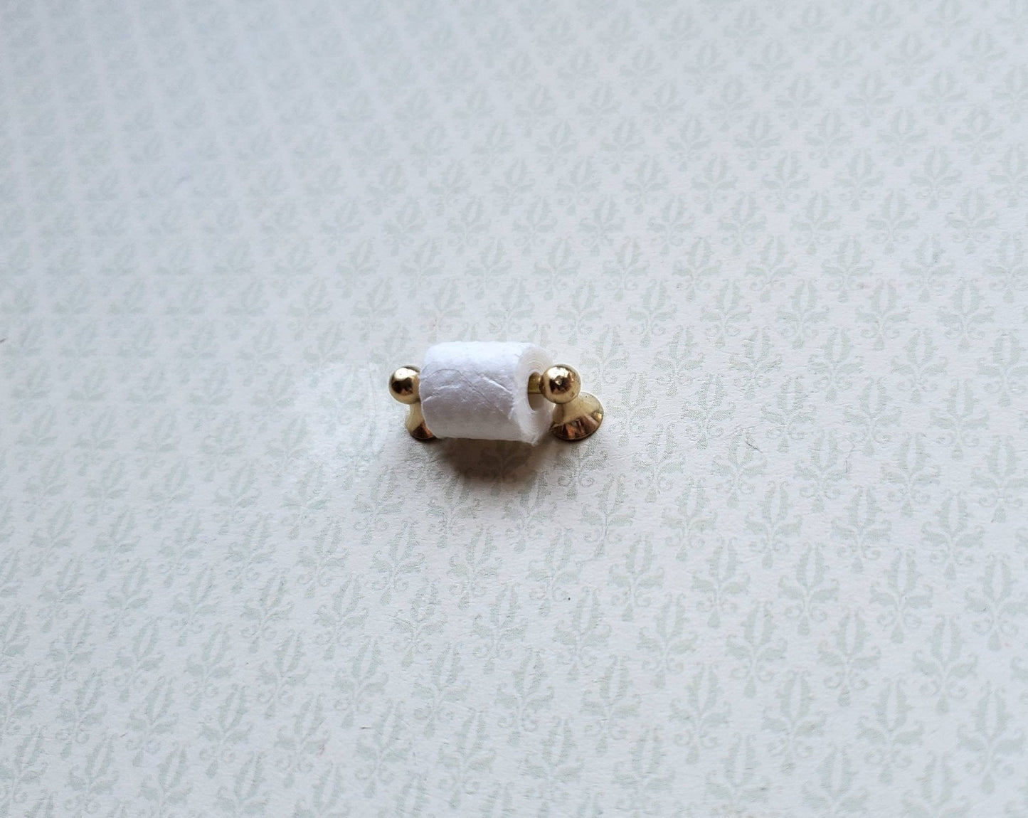 Dollhouse Miniature Toilet Paper Holder Gold w/Paper 1:12 Scale Bathroom Decor - Miniature Crush