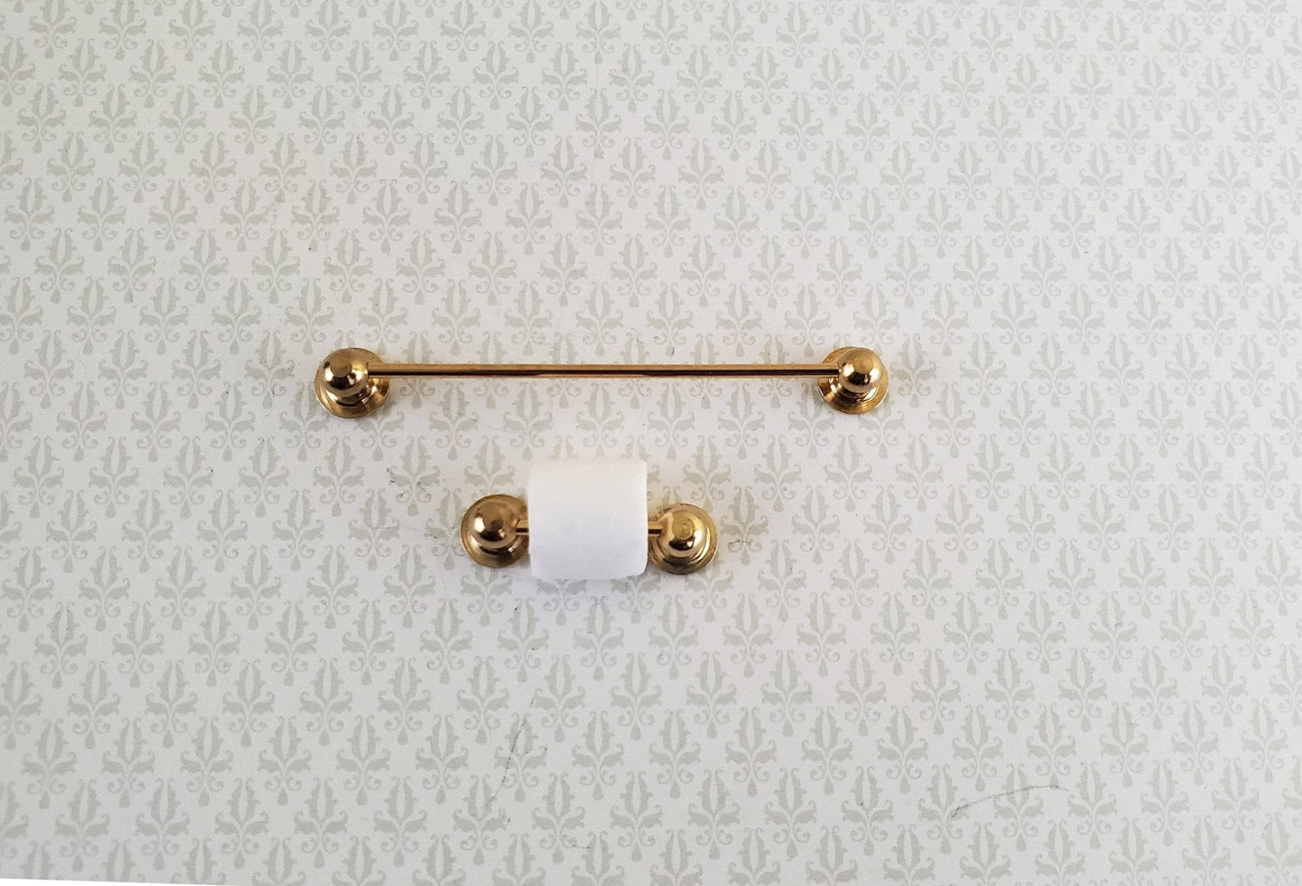 Dollhouse Miniature Towel Rod & Toilet Paper Holder Bathroom 1:12 Scale Brass Gold - Miniature Crush