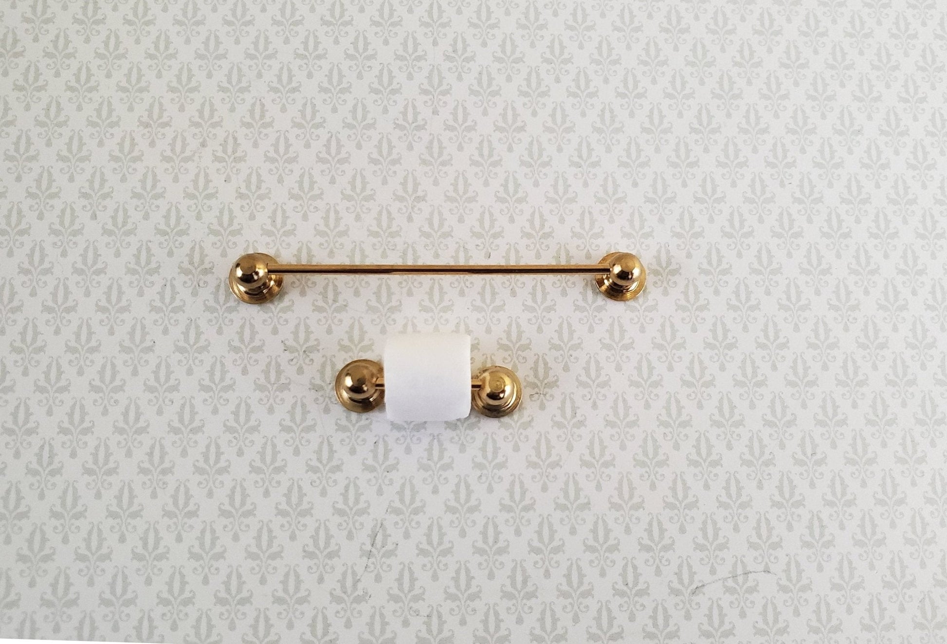 Dollhouse Miniature Towel Rod & Toilet Paper Holder Bathroom 1:12 Scale Brass Gold - Miniature Crush
