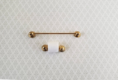Dollhouse Miniature Towel Rod & Toilet Paper Holder Bathroom 1:12 Scale Brass Gold - Miniature Crush
