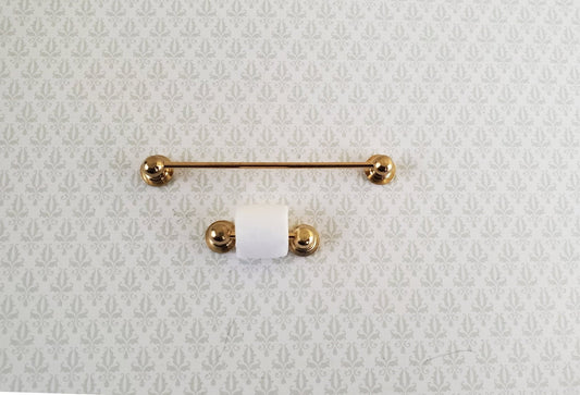 Dollhouse Miniature Towel Rod & Toilet Paper Holder Bathroom 1:12 Scale Brass Gold - Miniature Crush