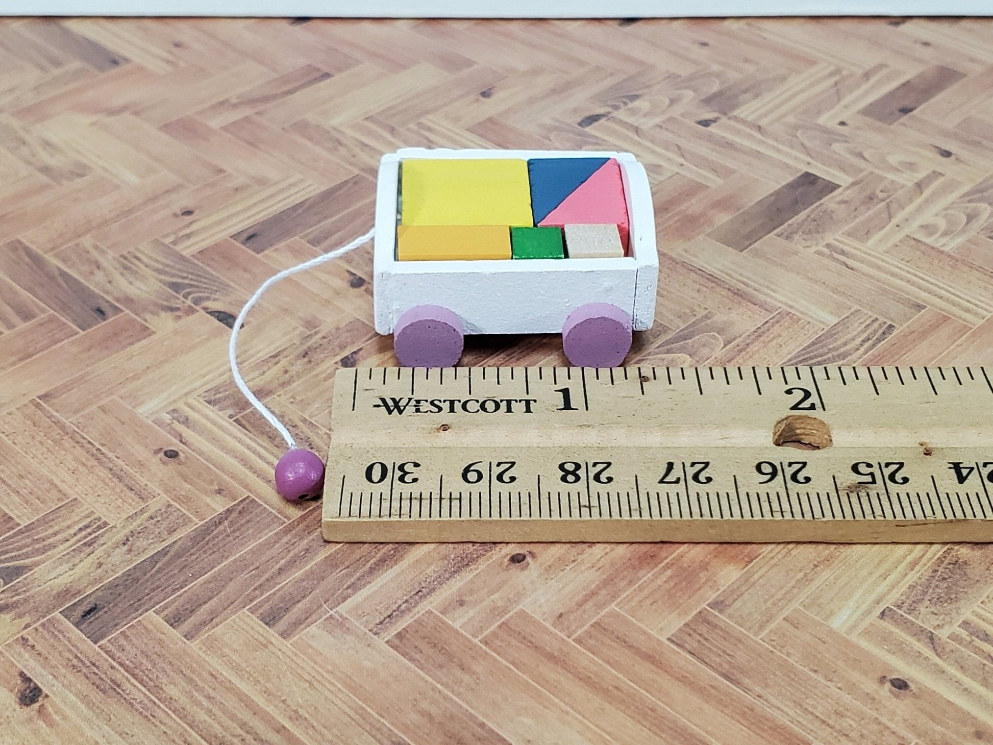 Dollhouse Miniature Toy Wood Pull Wagon with Removable Blocks 1:12 Scale Nursery - Miniature Crush