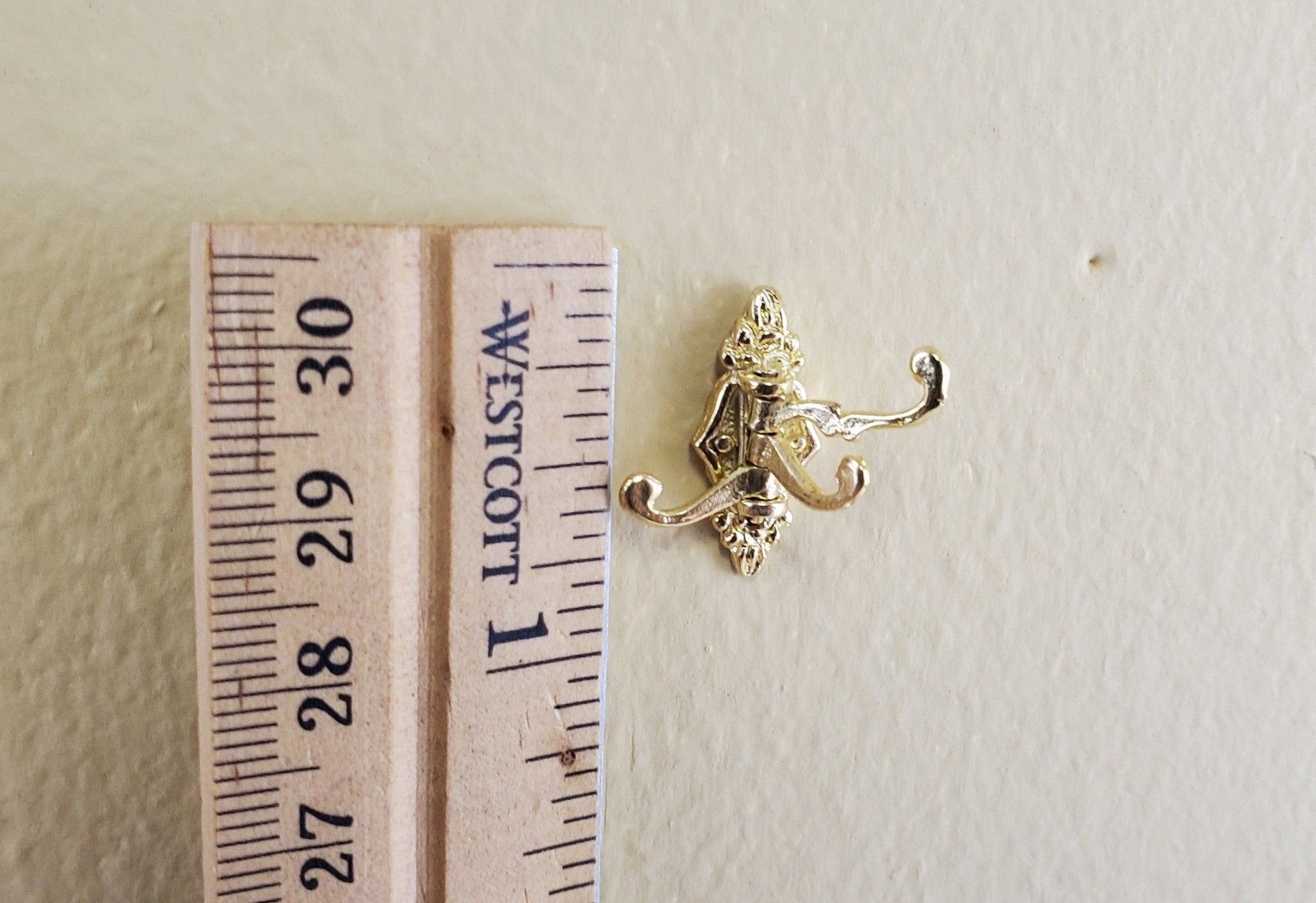 Dollhouse Miniature Triple Hook Moveable Hats Ties 1:12 Scale Gold Finish - Miniature Crush